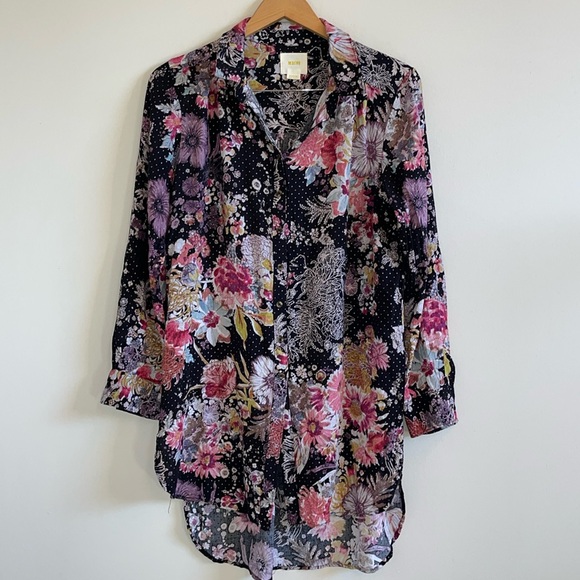 Anthropologie Tops - Anthropologie MAEVE BY Floral Long Button Down Blouse Shirt Size medium